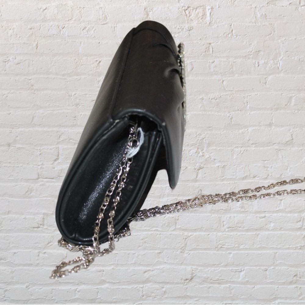 Black Leather Applique Evening Bag - Picture 4 of 6
